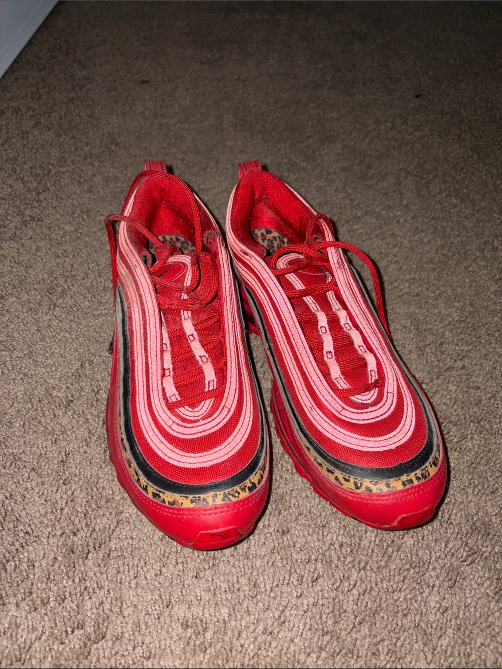 Nike Red and Pink Women's Sneakers with Leopard Trim